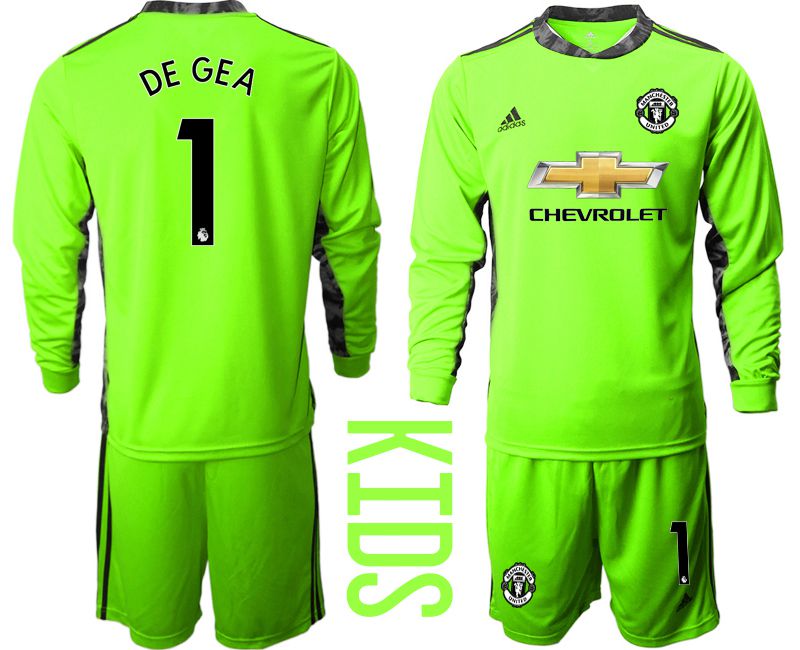 Youth 2020-2021 club Manchester United fluorescent green goalkeeper long sleeve #1 Soccer Jerseys->manchester united jersey->Soccer Club Jersey